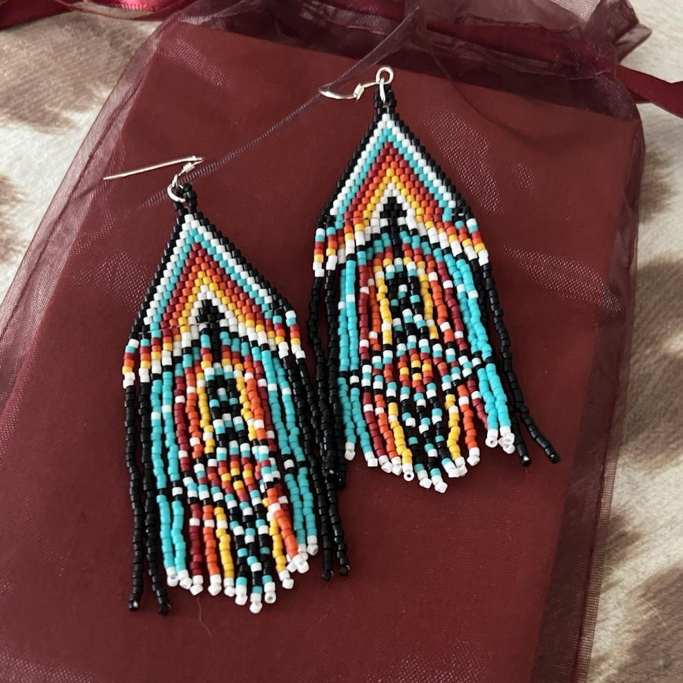Bandit Beadwork Southwestern Beaded Dangle/Drop Earrings Hook Closure