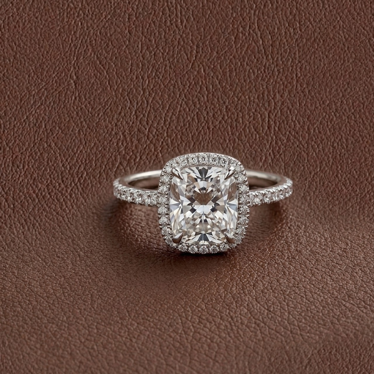 2CT Cushion Moissanite Halo Engagement Ring Pavé 925 Silver Fall Gift