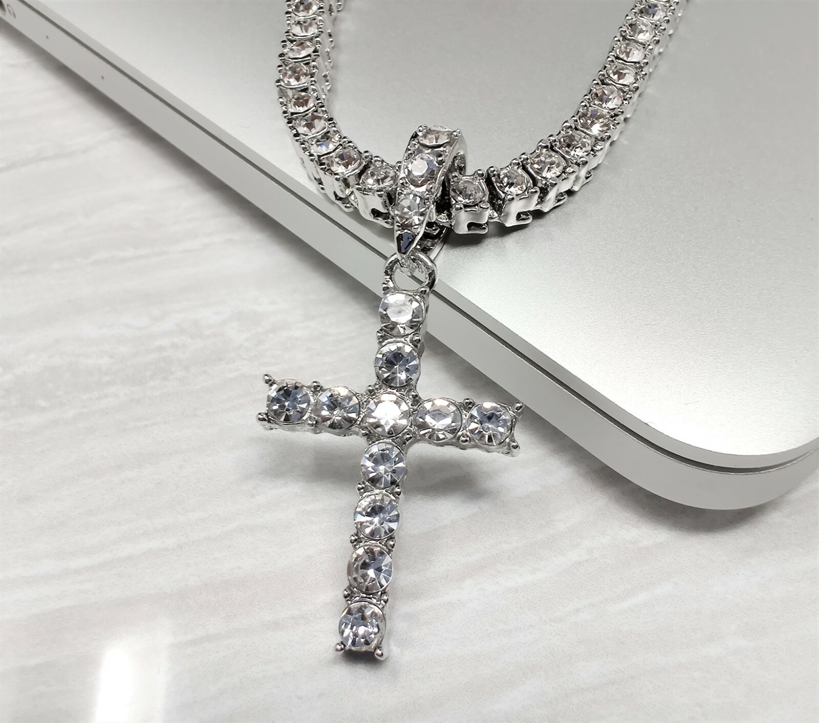 Jesus Cross ANKH Last Supper Pendant Tennis Chain Necklace Men Plated CZ Jewelry