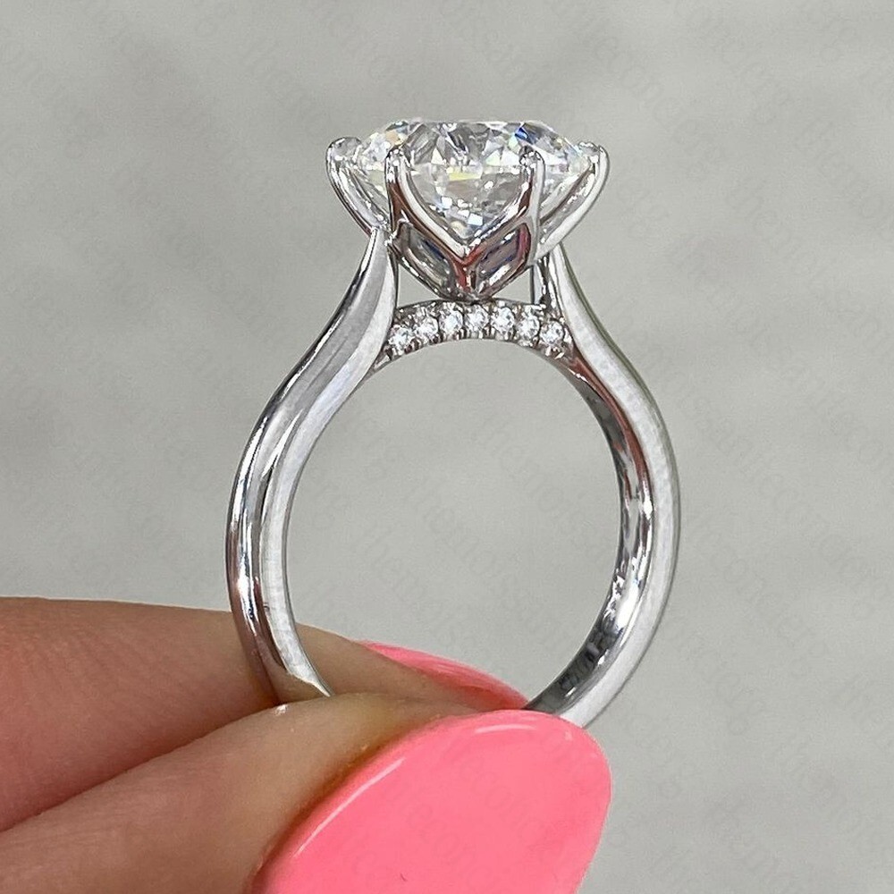 2.8 TCW Round Moissanite Classic Six Prong Engagement Ring 14k White Gold Plated
