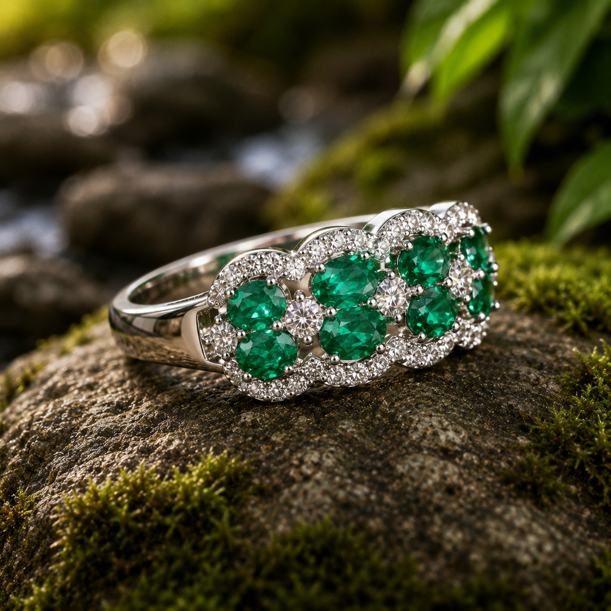2.60Ct Oval Lab Created Green Emerald Wedding Band Ring 14K White Gold Plated