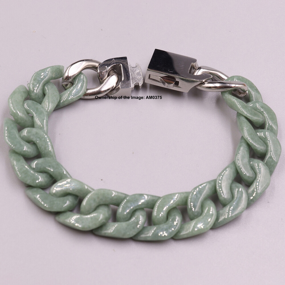 Natural Grade A Green Jade Curb Cuban Bracelet For Men 12mm Width Fit 7.48INCH