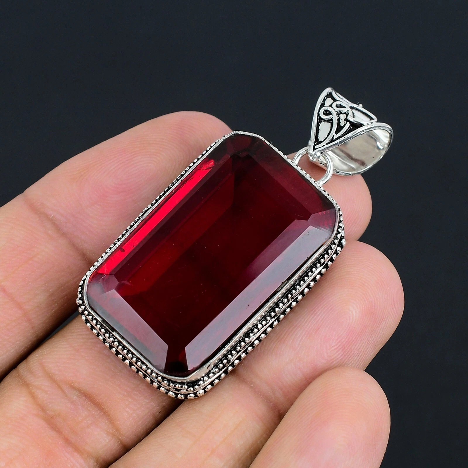 Mozambique Garnet Gemstone Handmade 925 Sterling Silver Jewelry Pendant 2.10″