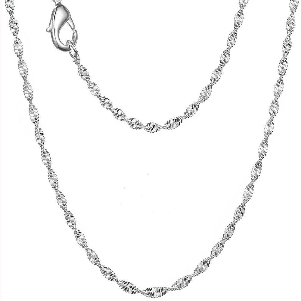 2mm Men Woman 925 Silver Plated Singapore Twist Chain Necklace Sparkling 16-30”