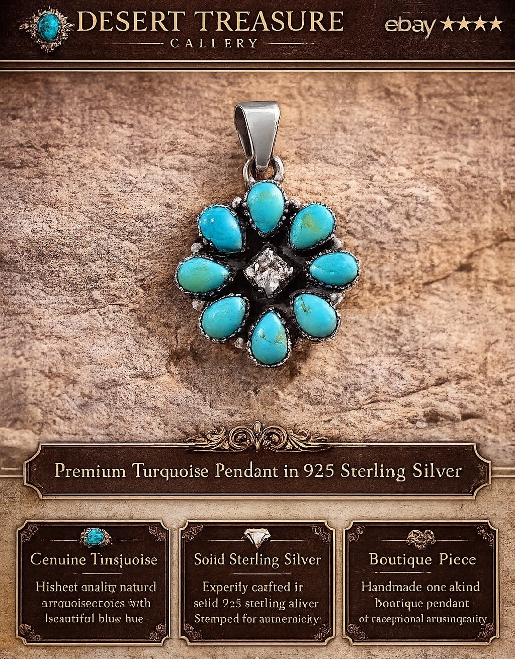 Sterling Turquoise Cluster Pendant New Sterling Silver $168 NWT