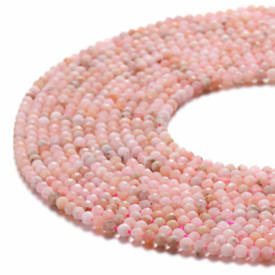 Natural Pink Opal Faceted Round Beads Size 2mm 3mm 4mm 15.5″ Strand