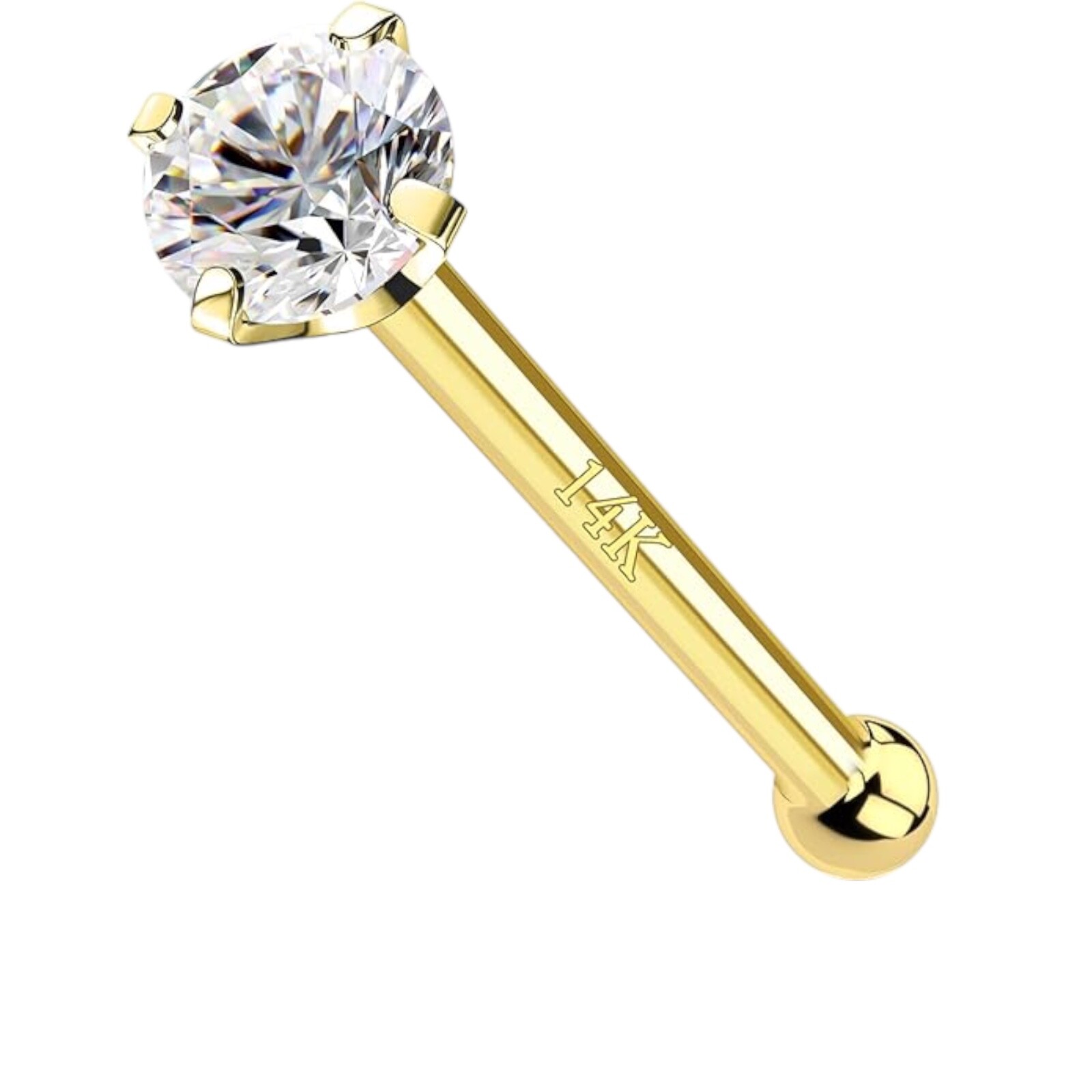 1.5mm Genuine Diamond 4 Prong Nose Stud in 14k Solid Yellow Gold – Ball end