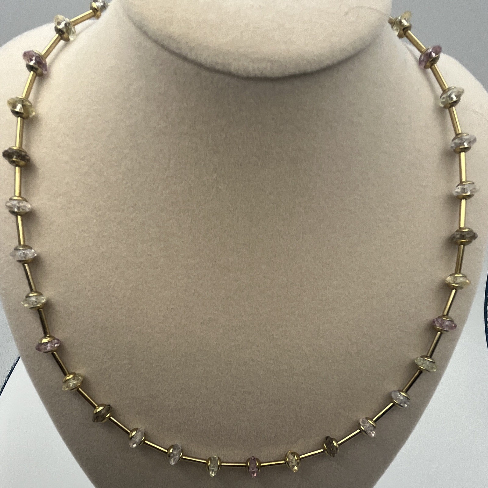 Caroline Herrera Crystal Beaded Station Bar Link Necklace, Lobster Clasp 15-18”