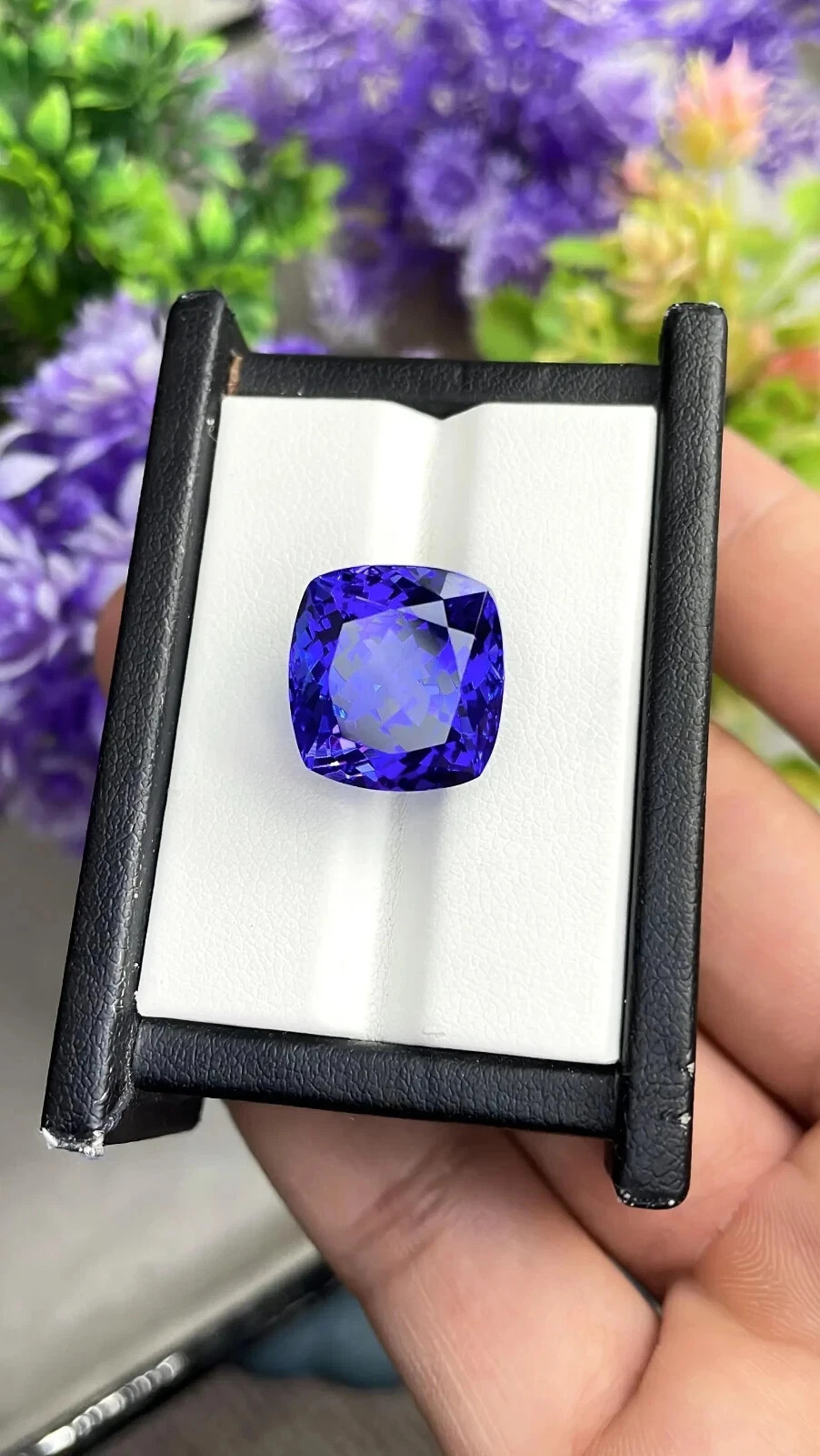 AAA+ 15.20 Ct+ Rare Natural Blue Tanzanite Certified Loose Cushion Cut Gemstone