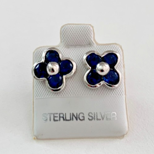 Sapphire Cubic Zirconia Four Leaf Clover Stud Earrings in Solid Sterling Silver