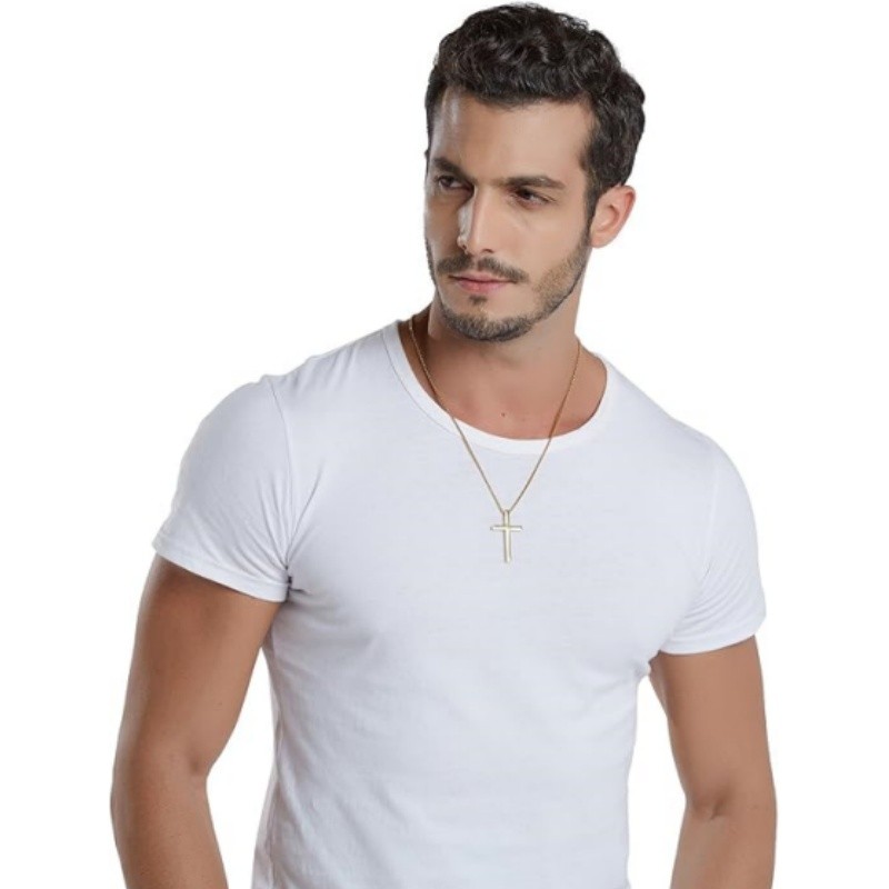 Cross Necklace for Men,Silver Stainless Steel Plain Cross Pendant Necklace