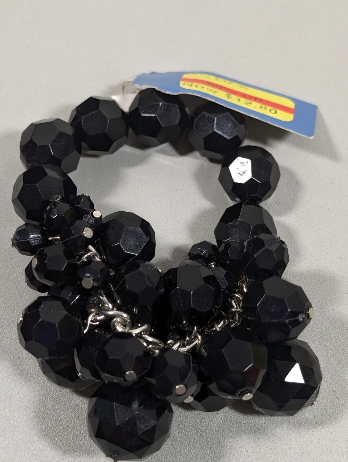 Simply Vera Wang Black Faceted Round Bead Cluster Chunky Stretch Bracelet 6.5 in