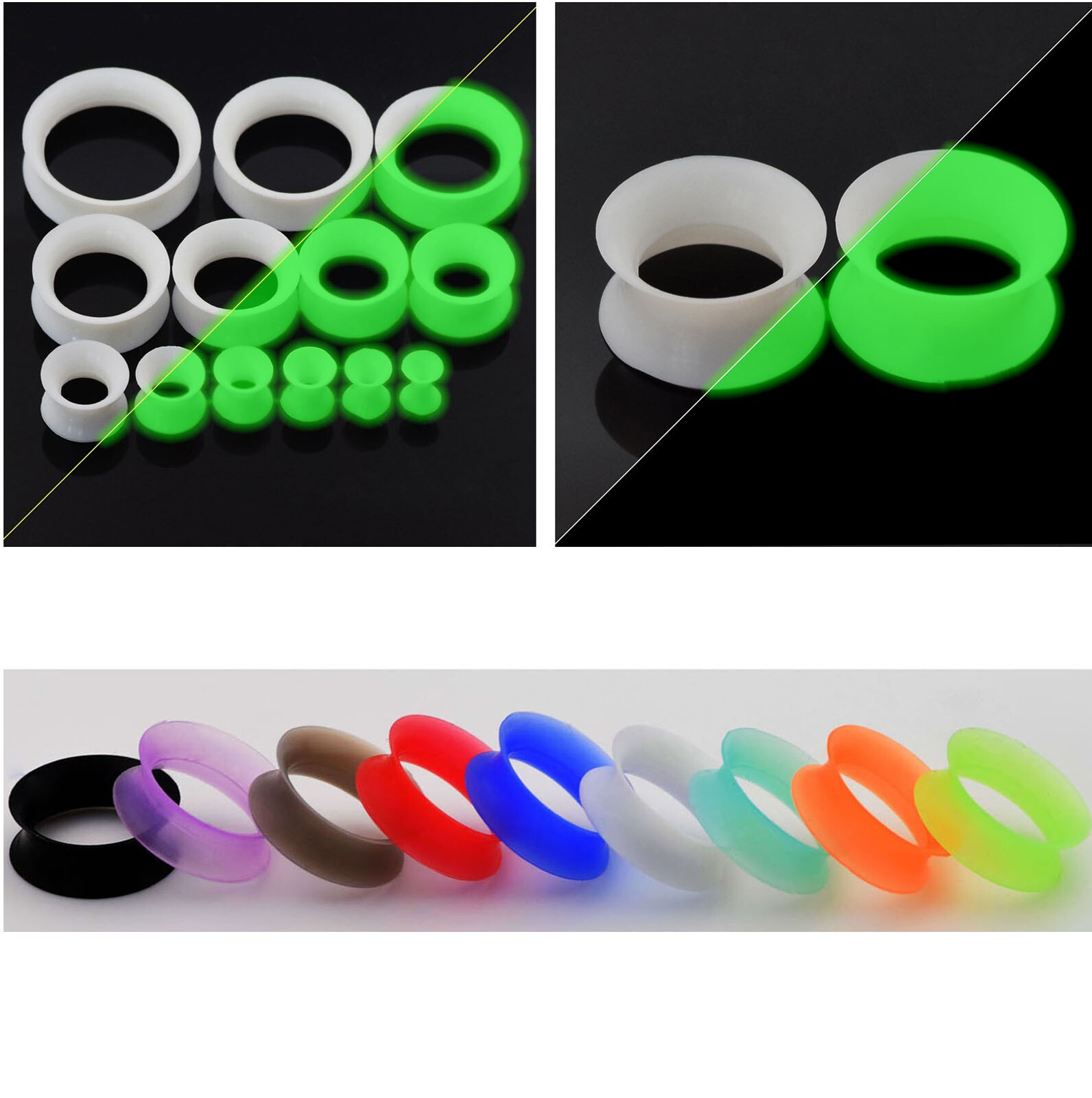 2piece Thick/Thin FLESH TUNNELS-Silicone Ear Skins-Ear Gauges-Soft Ear plugs