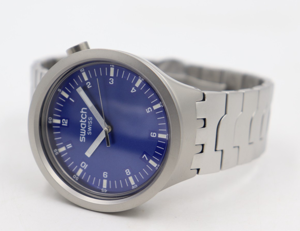 New Swatch Irony Big Bold INDIGO HOUR Men Steel Watch 47mm SBO7S102G $230