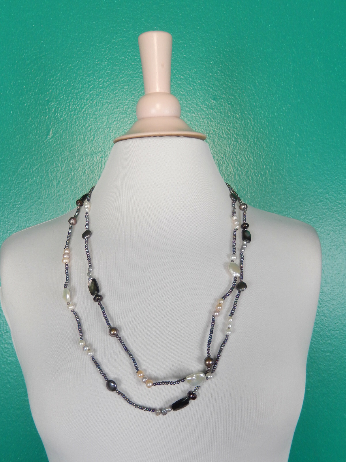 Stephen Dweck Long Station Necklace Tahitian Mother Of Pearls 42″ New