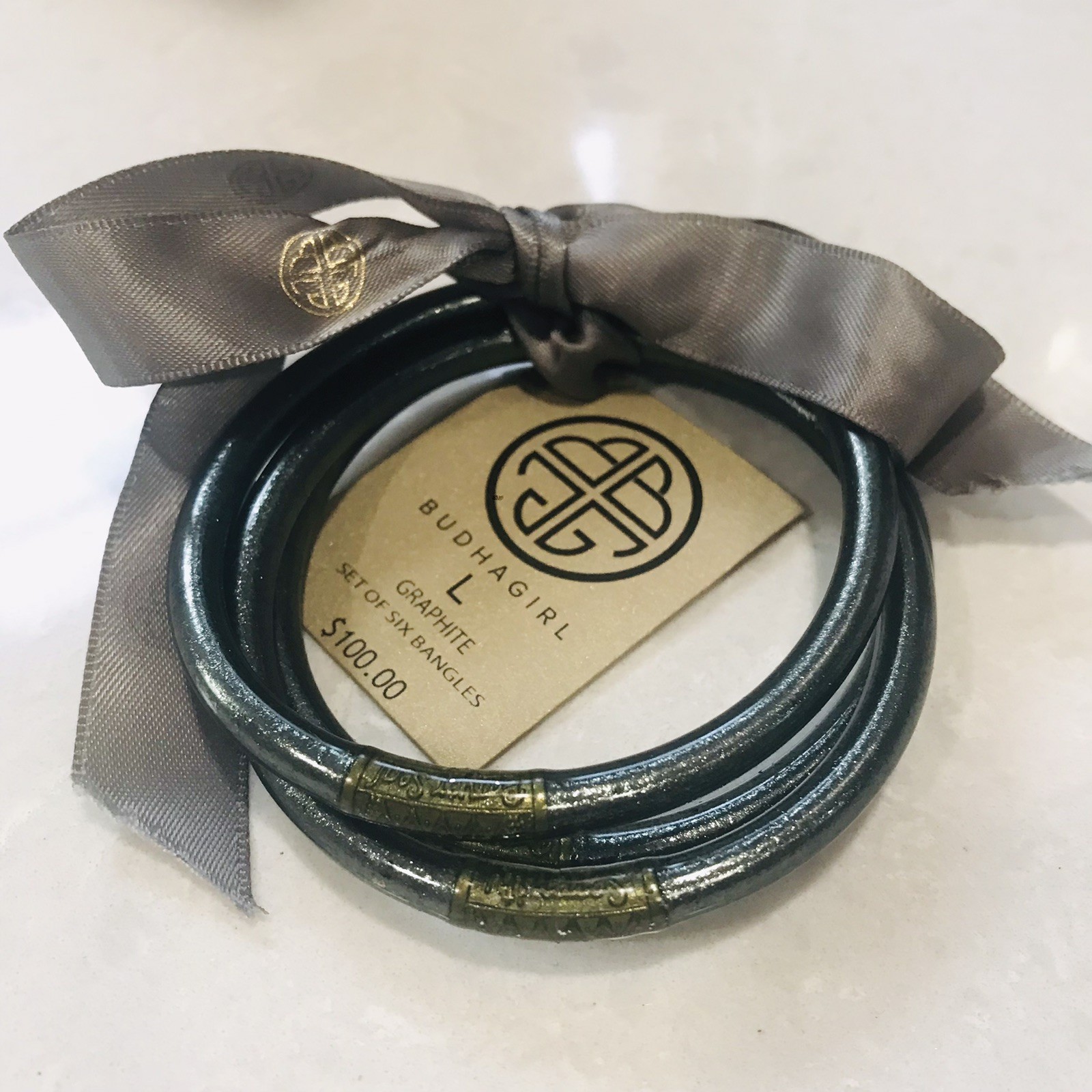 3 – BudhaGirl bangles All Weather Graphite Pause Breathe Large NWT Waterproof