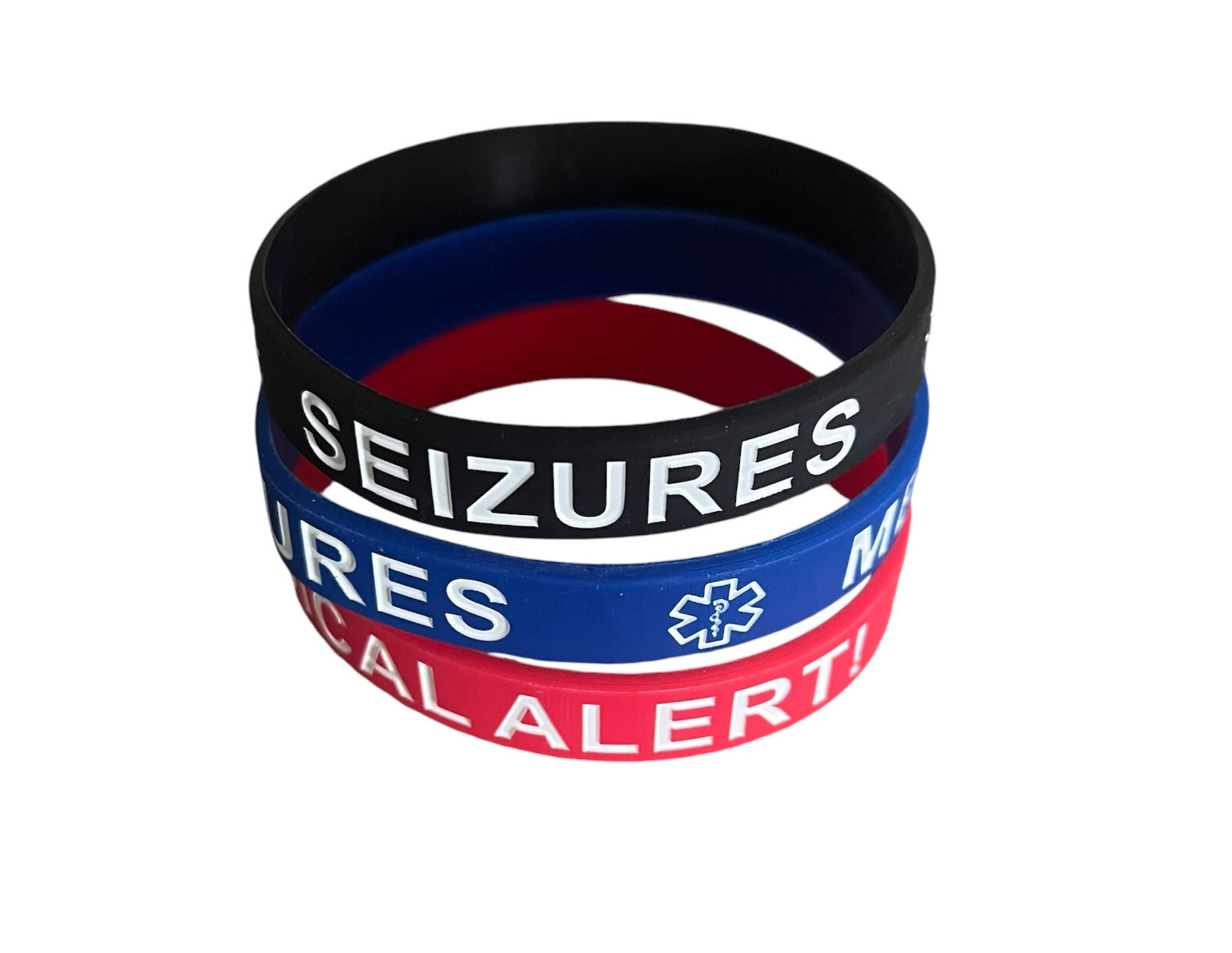Standard Adult Medical Alert SEIZURES Silicone Bracelet (Set of 3)
