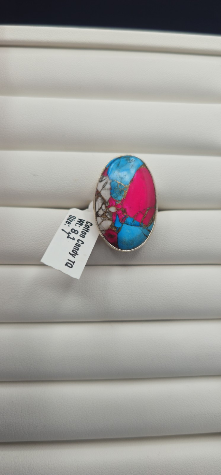 Cotton Candy Turquoise Sterling Silver Ring Size 7 Oval Pink Blue White 925