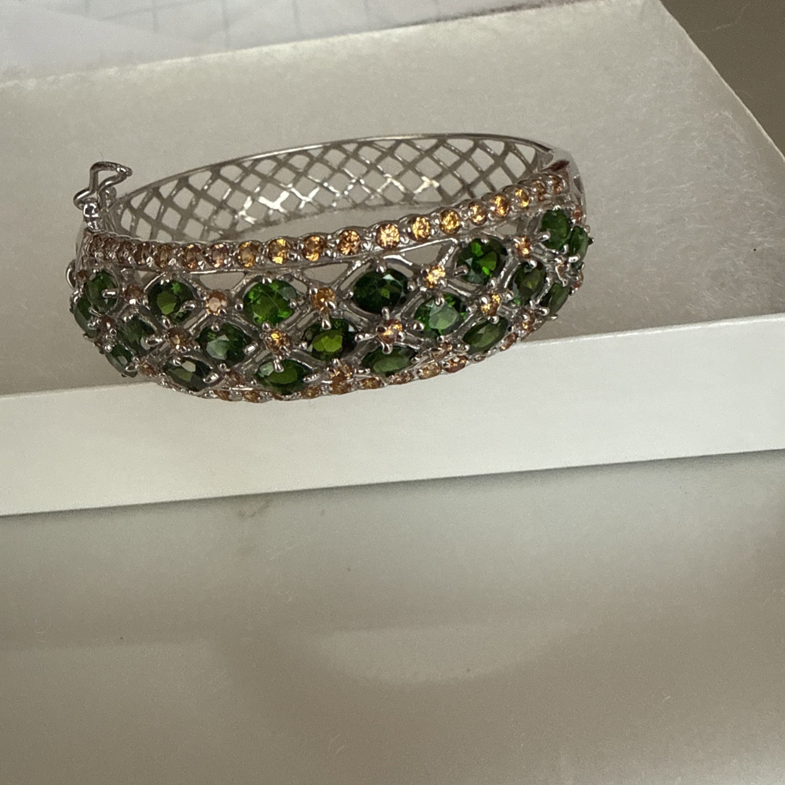 925 Sterling Silver Bangle Oval Chrome Diopside Sapphire Gemstone Jewelry 6.5in