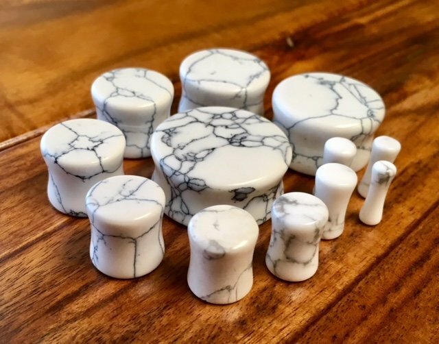 PAIR White Howlite Organic Stone Plugs Gauges – 3mm (8g) up to 25mm (1″)
