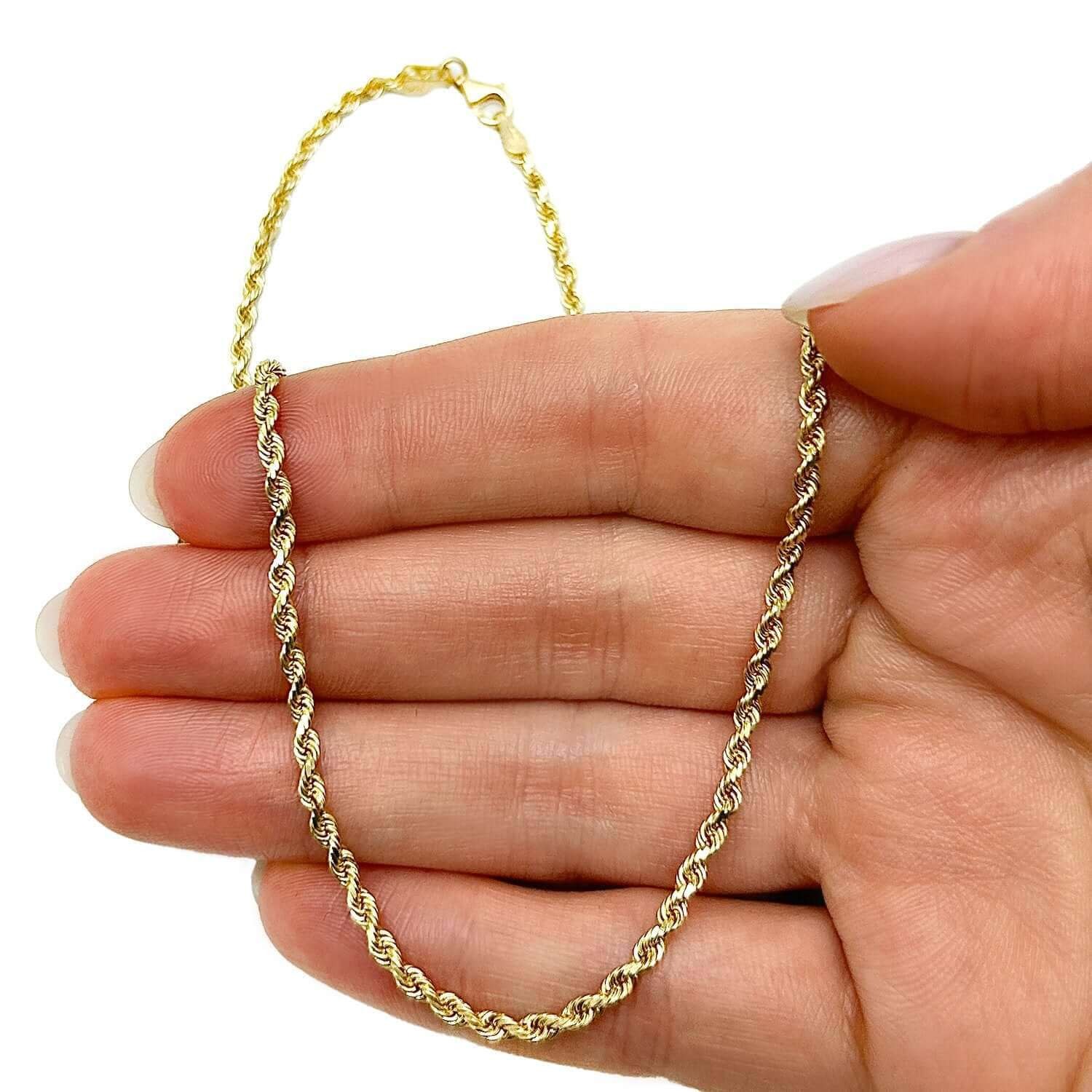 18K Yellow Gold 2.5mm Diamond-Cut Rope Chain (Solid Links) 16″-26″