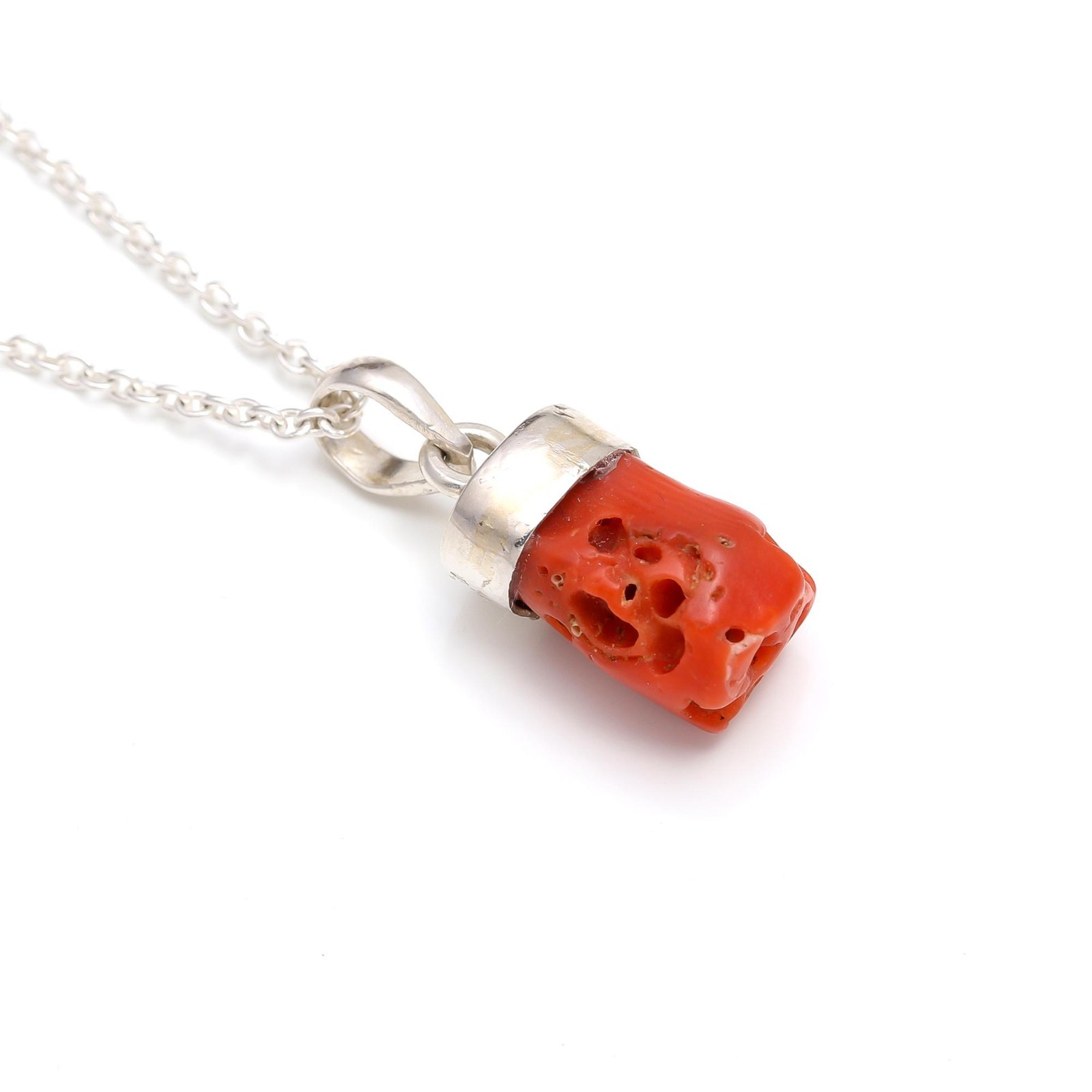 Natural Italian Red Coral Rough Chain Necklace Solid Silver Jewelry Gift For Her
