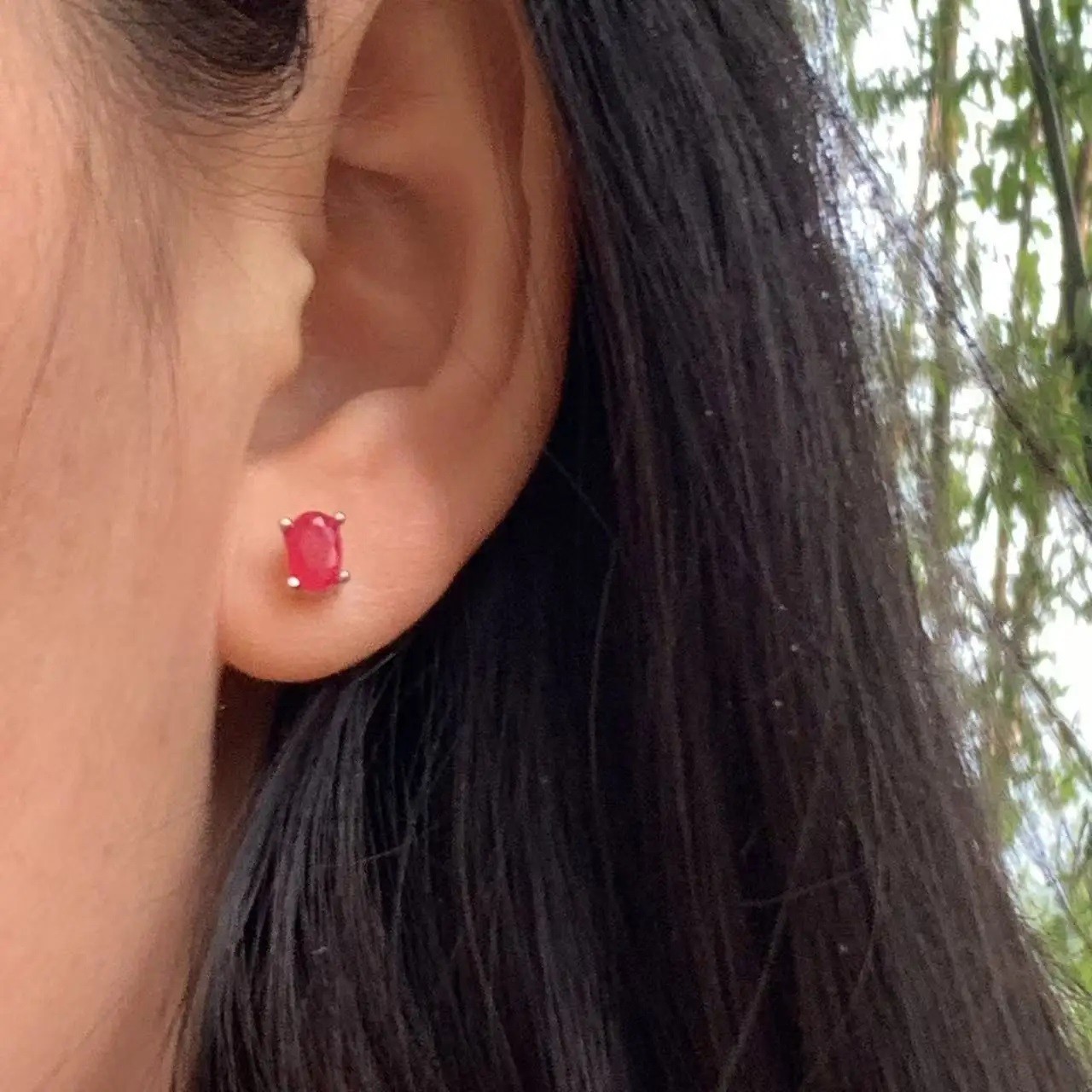 Oval Natural Ruby Earrings Women 925 Sterling Silver Stud Earring Party Jewelry