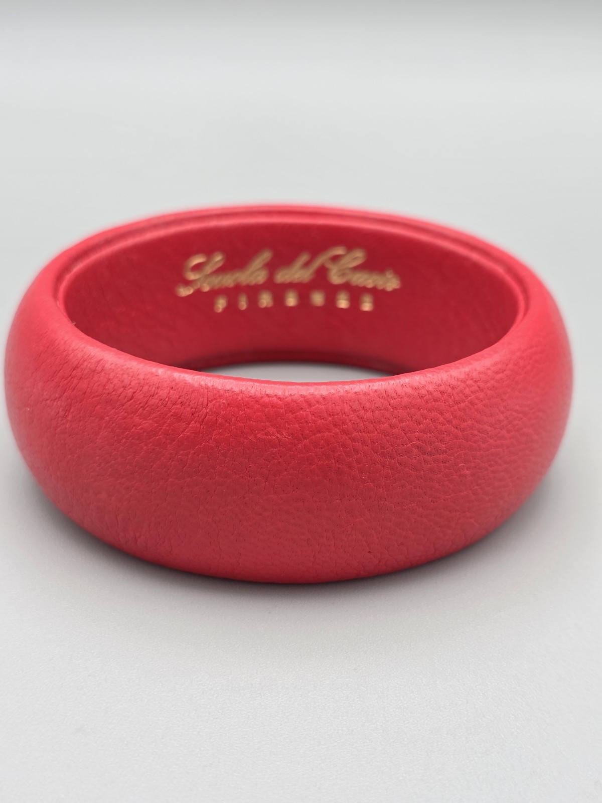 Scuola del Cuoio Genuine Red Italian Leather Wide Bangle Bracelet Made in Italy