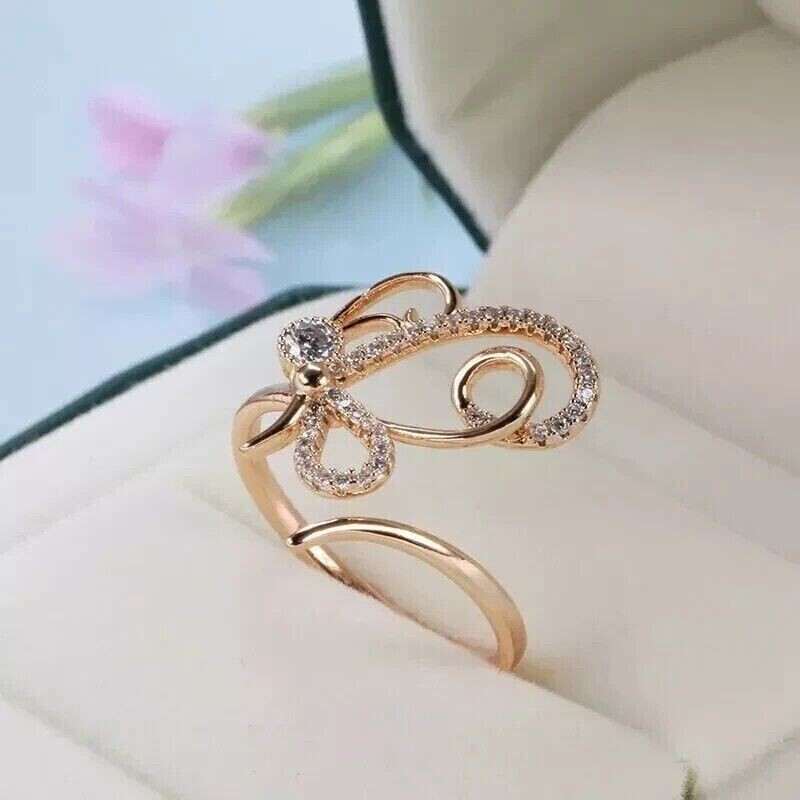 1.50 Ct Round Simulated Diamond Engagement Butterfly Ring 14k Rose Gold Plated