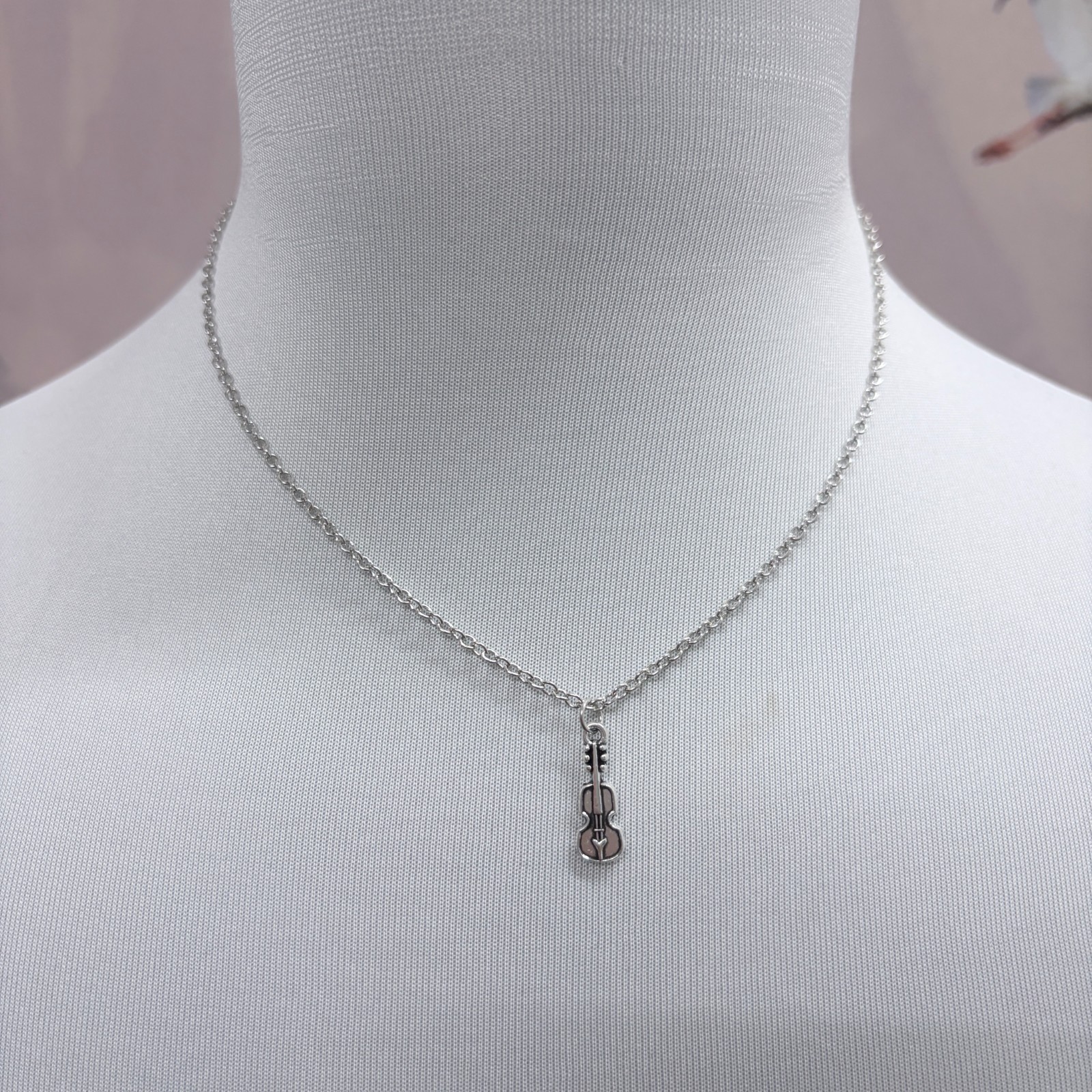 Silver Tiny Violin Pendant Adjustable Necklace | 16″ + 2″ Extender