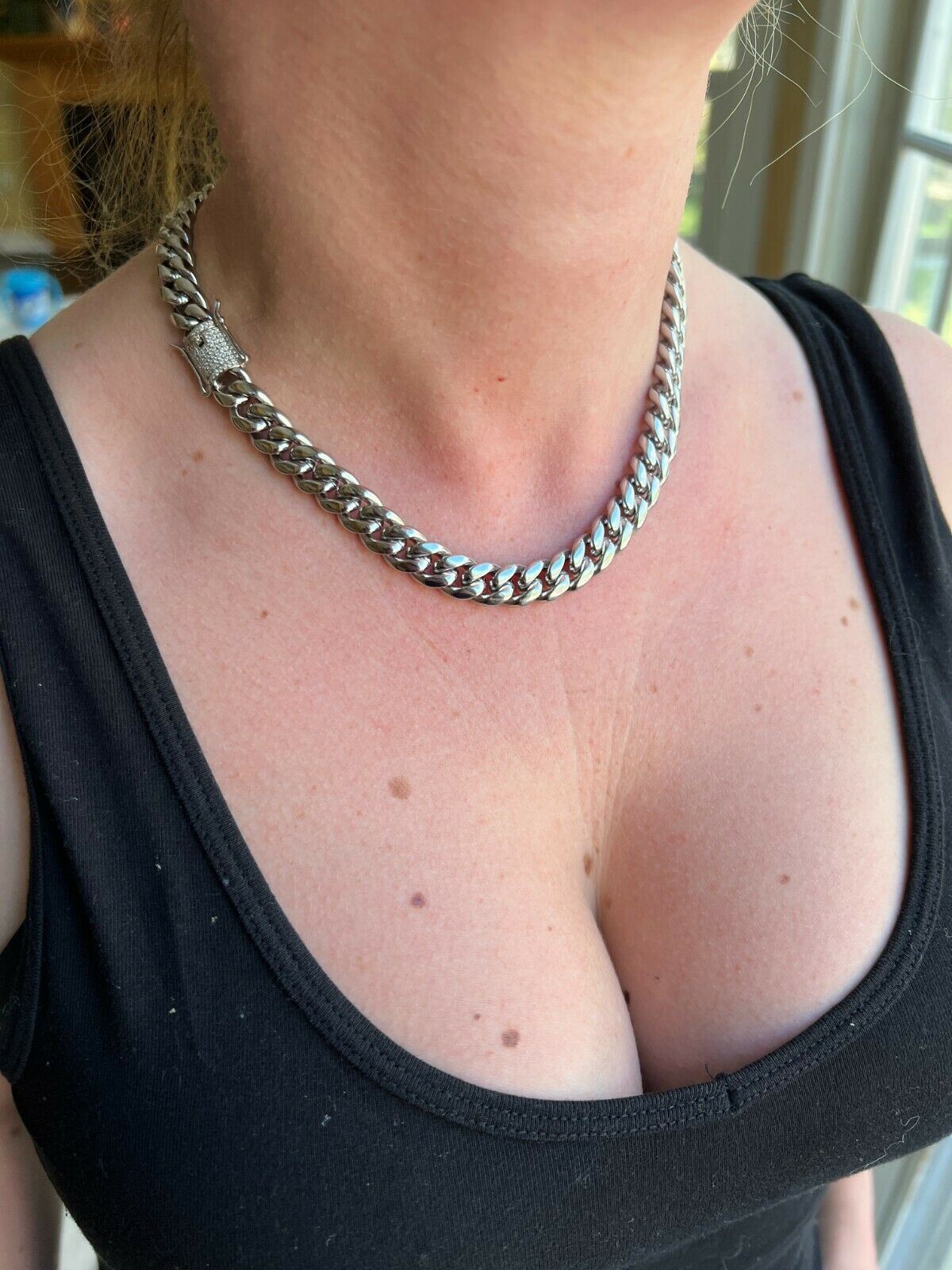 Miami Cuban Link Stainless Steel Chain Necklace Iced MOISSANITE Clasp Hip Hop