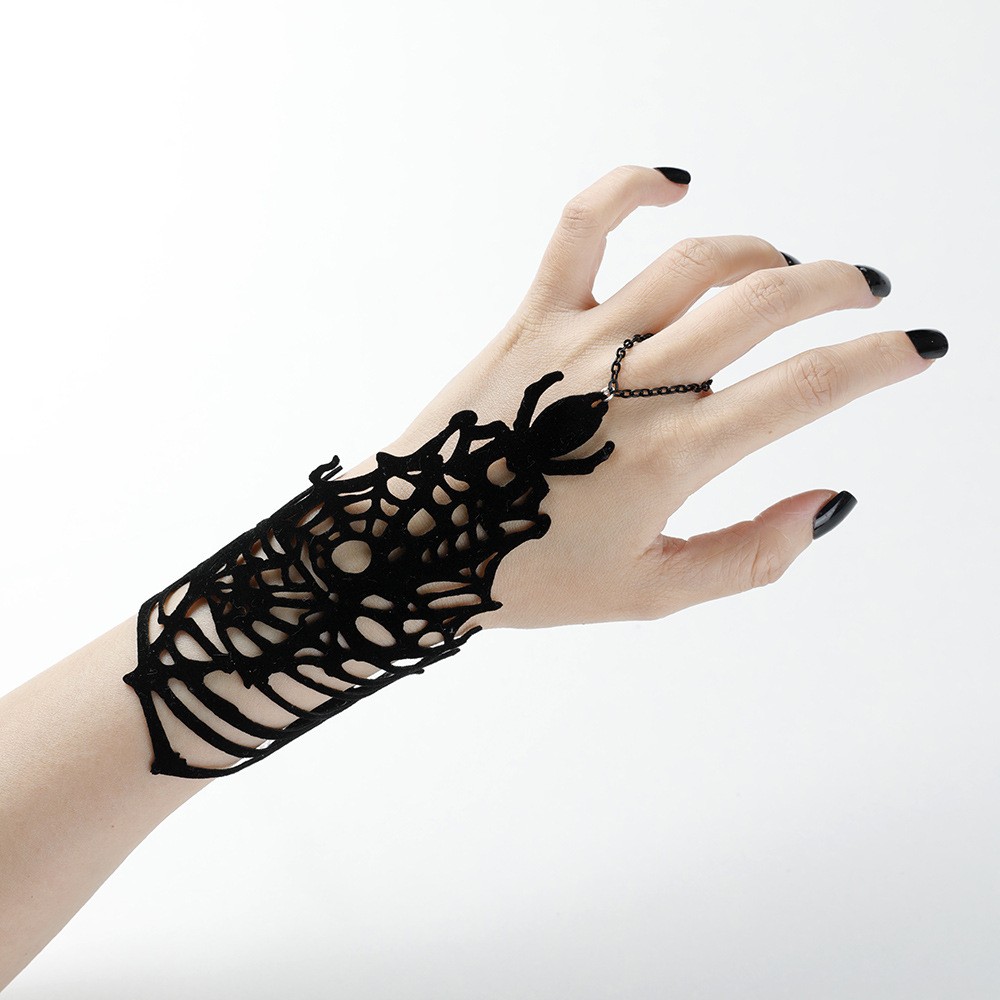 Gothic Spider Web Black Bracelet for Men Punk Halloween Fashion Jewelry