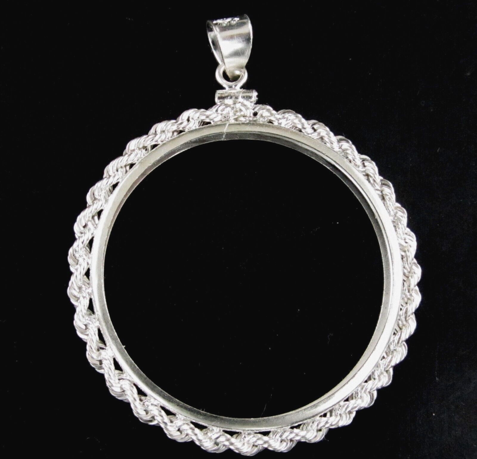 Coin Bezel 38mm Morgan, Peace, Ike Sterling Silver Rope with Soldered Bail