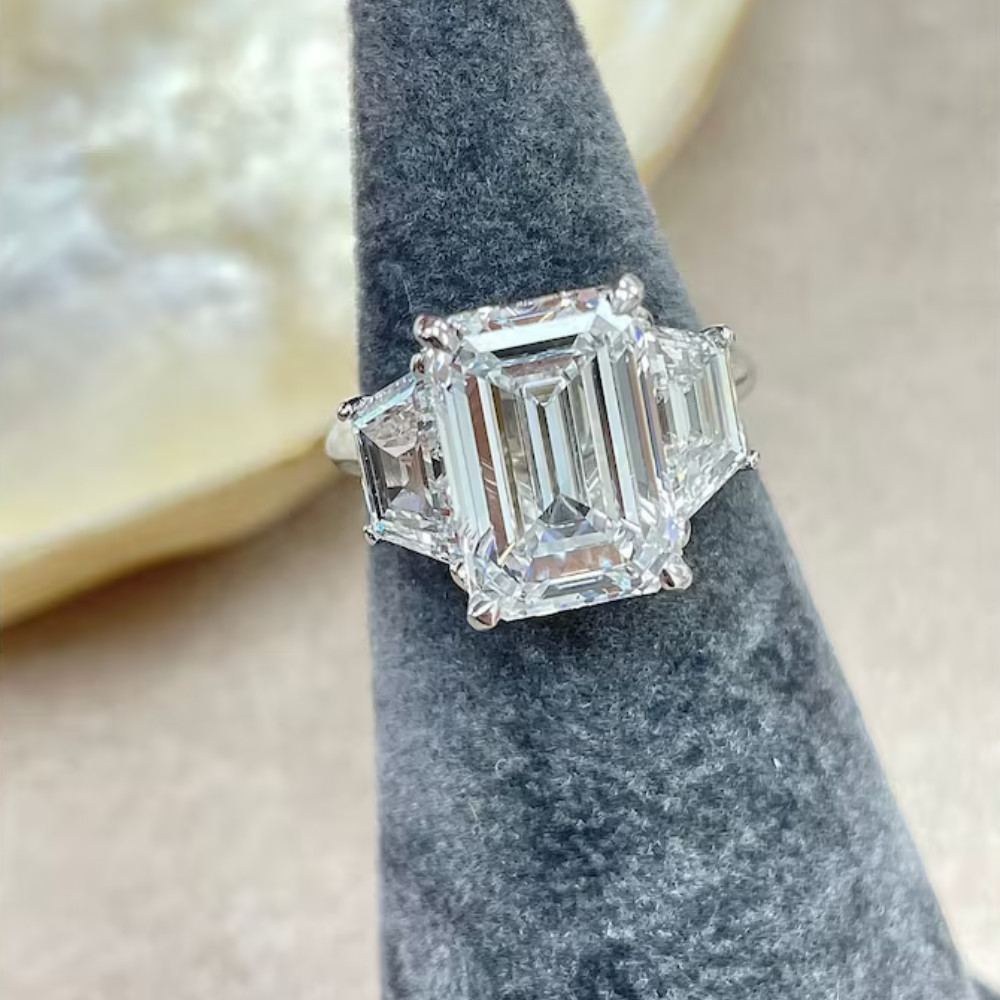 950 Platinum Engagement Ring 6.80 Ct Emerald Cut Diamond Lab Grown IGI