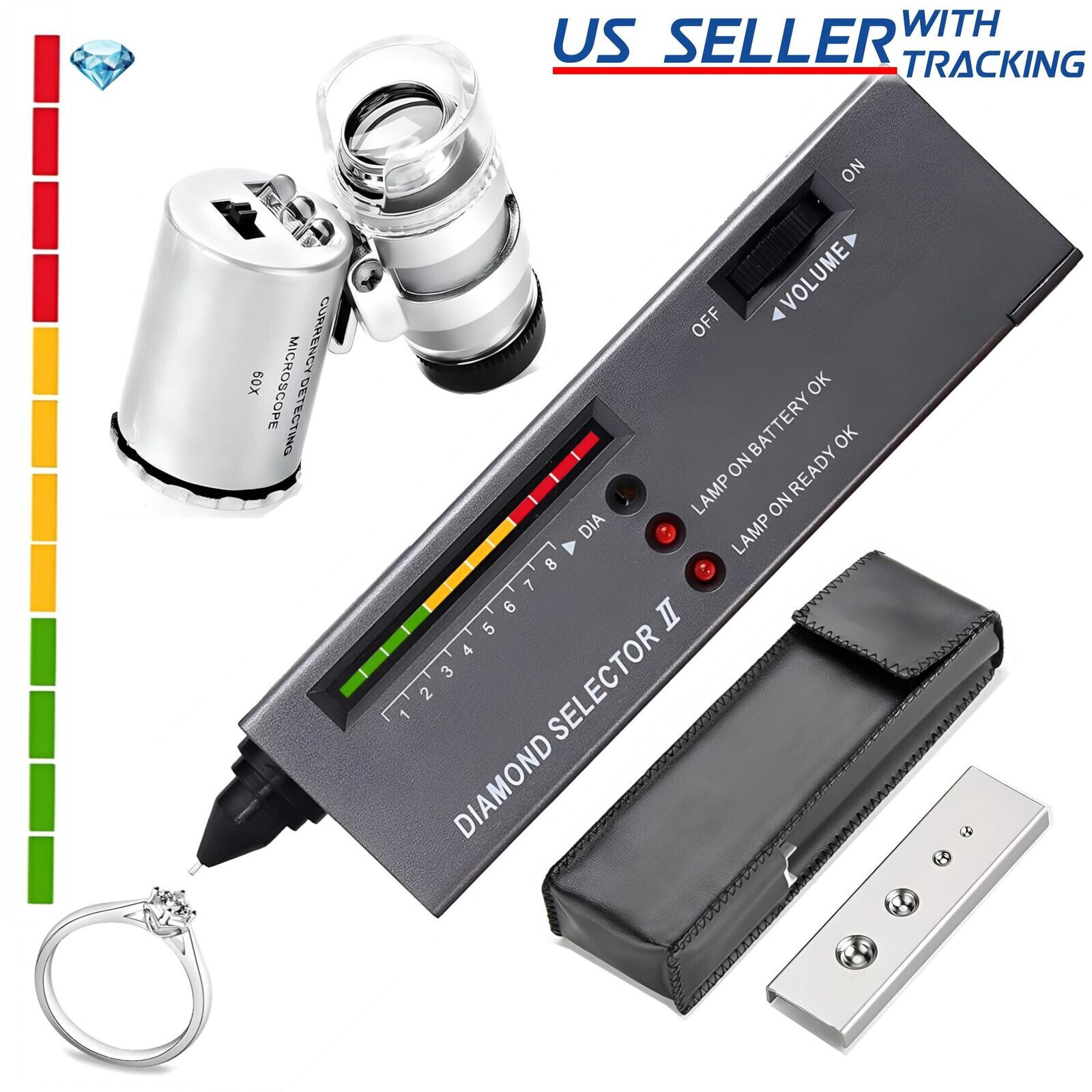 Jeweler Diamond Tool Kit : Portable Diamond Tester – 60X Magnifier Lighted Loupe