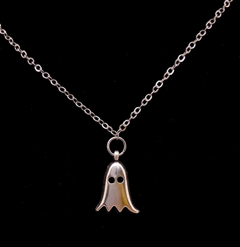 Ghost Pendant Necklace Halloween Party Fashion Jewelry Gift Silvery Toned