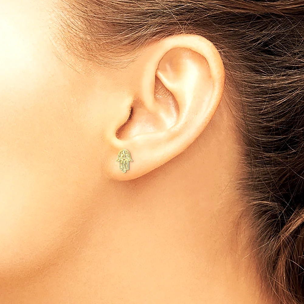 14K Yellow Gold Hamsa Post Earrings