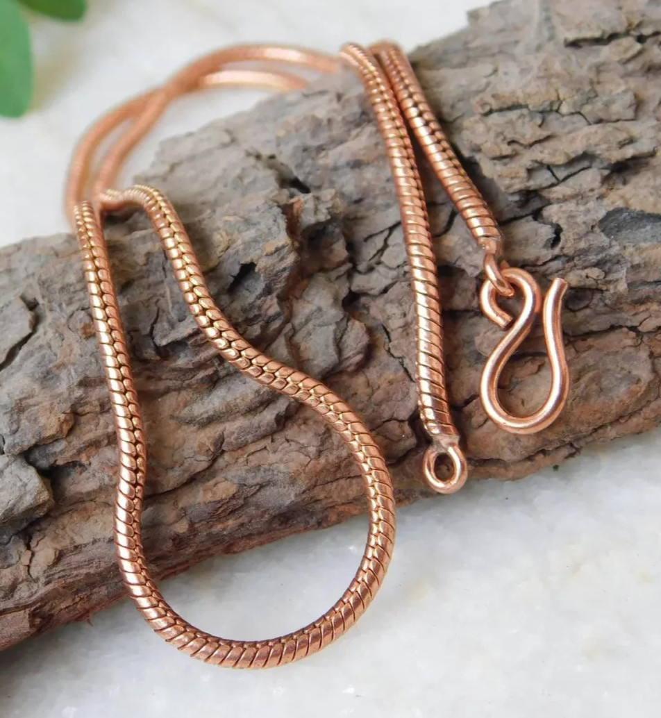 16 inch Pure Copper Round Snake Chain Necklace, Healing Copper Jewelry Spiritual