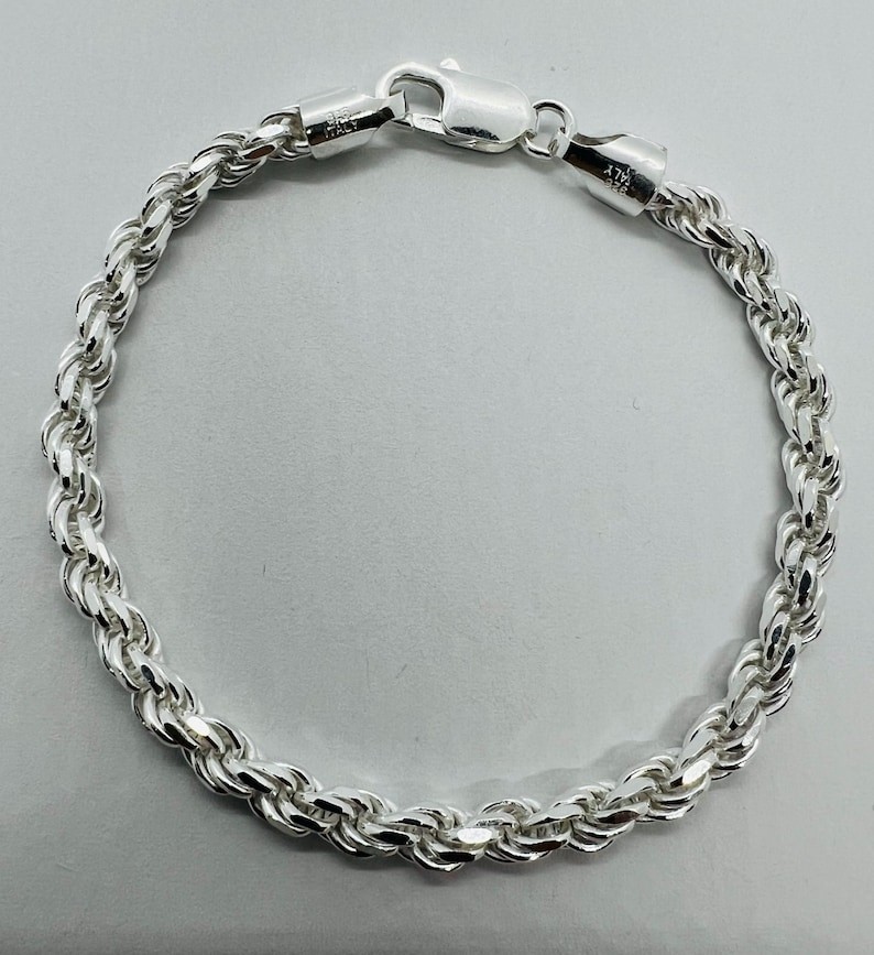 925 Sterling Silver Solid Men’s Rope Link Chain Bracelet Size 5 To 9 Inch