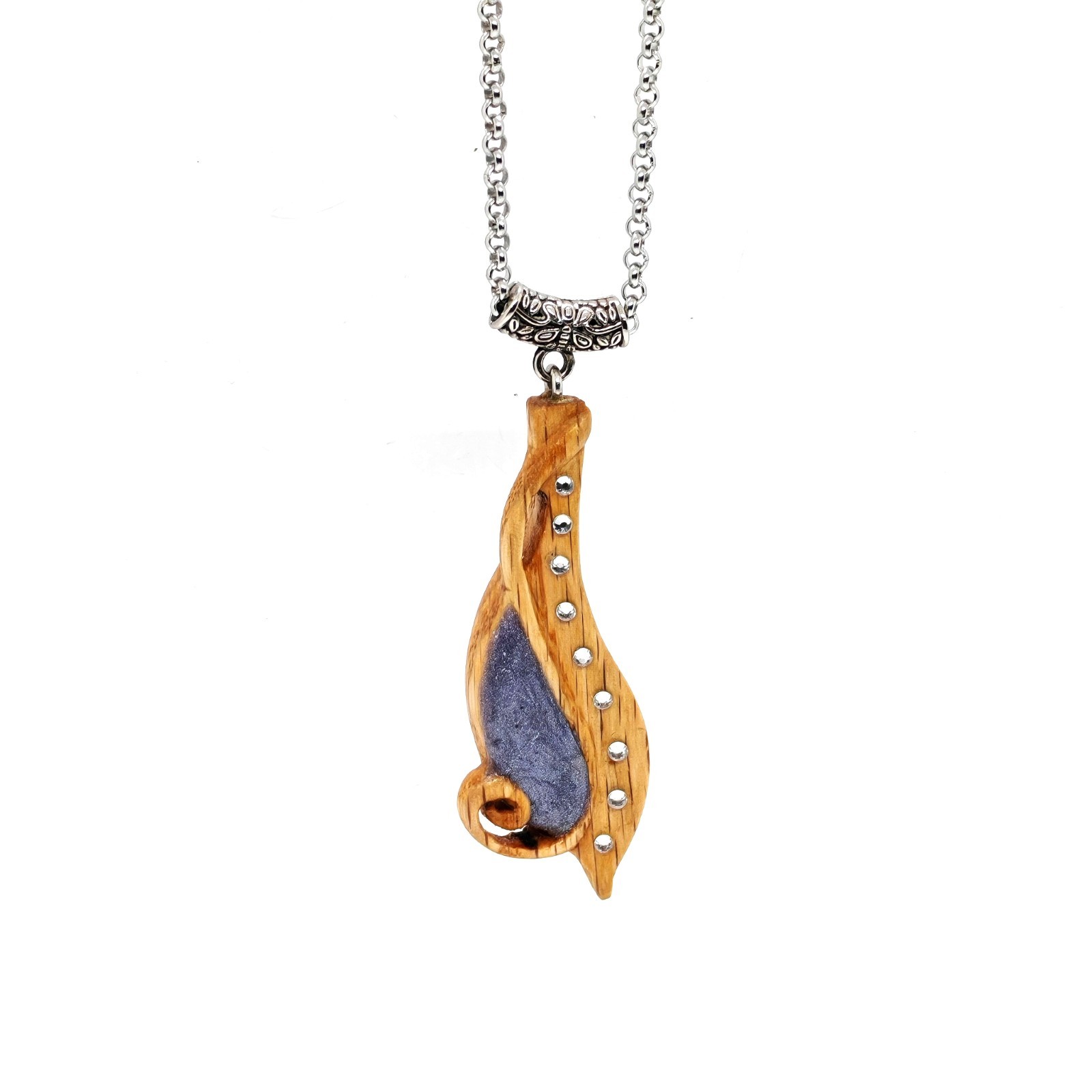 Handcarved Oak Wood Resin Musical Note Necklace Stainless Steel Chain Jewelry