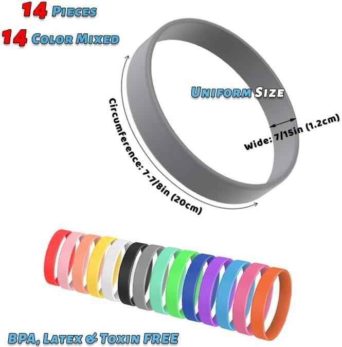 Versatile 14 Pcs Rubber Bracelets – Comfort-Fit Wristbands for Every Occasion