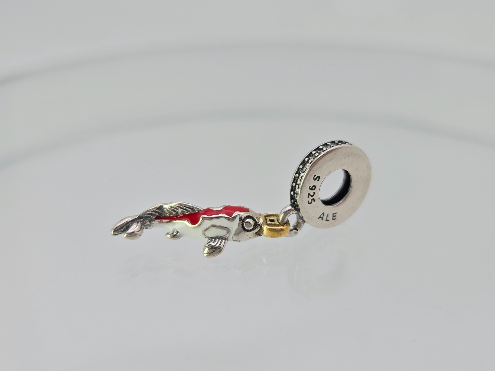Authentic Pandora Silver Good Fortune Carp Dangle Silver fish Cz Charm
