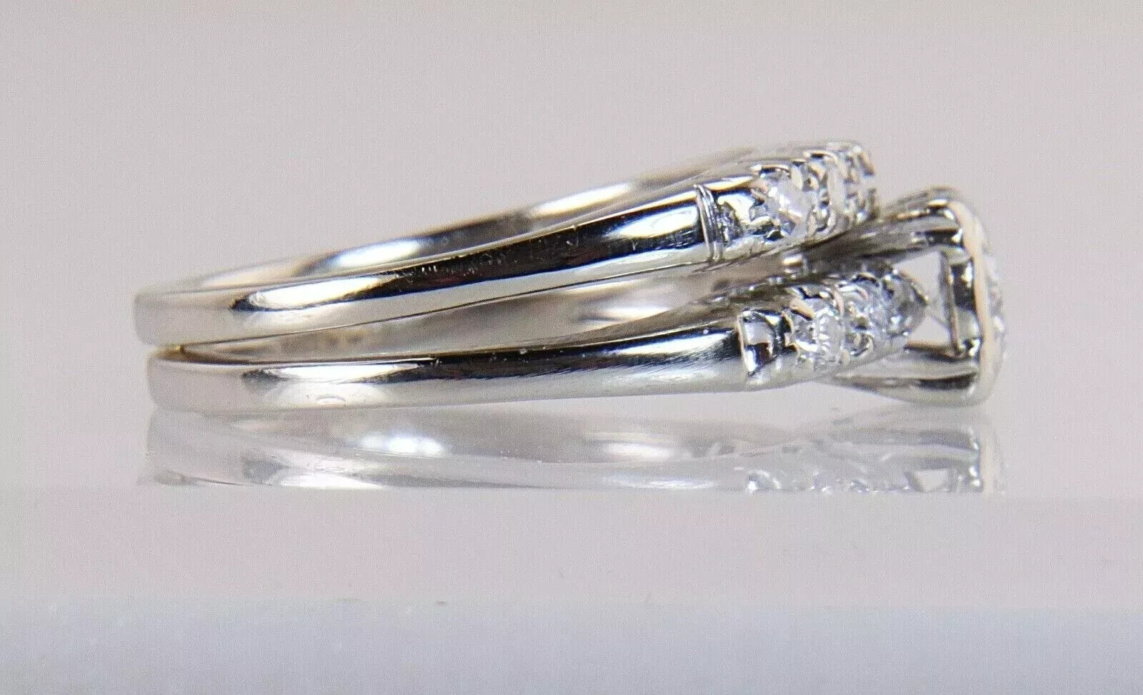 Wedding Bridal Ring Set Art Deco Round Lab Created Diamond 14K White Gold Filled