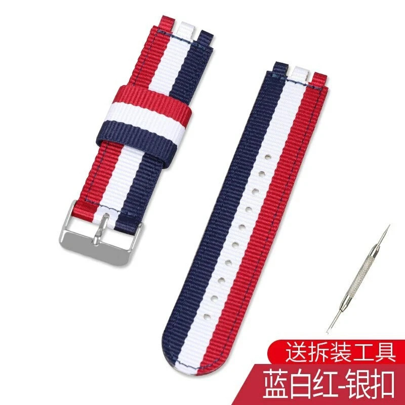 3-convex Ends 17mm 19 20mm Nylon Fabric Canvas Watchband for Swatch Stripe Strap