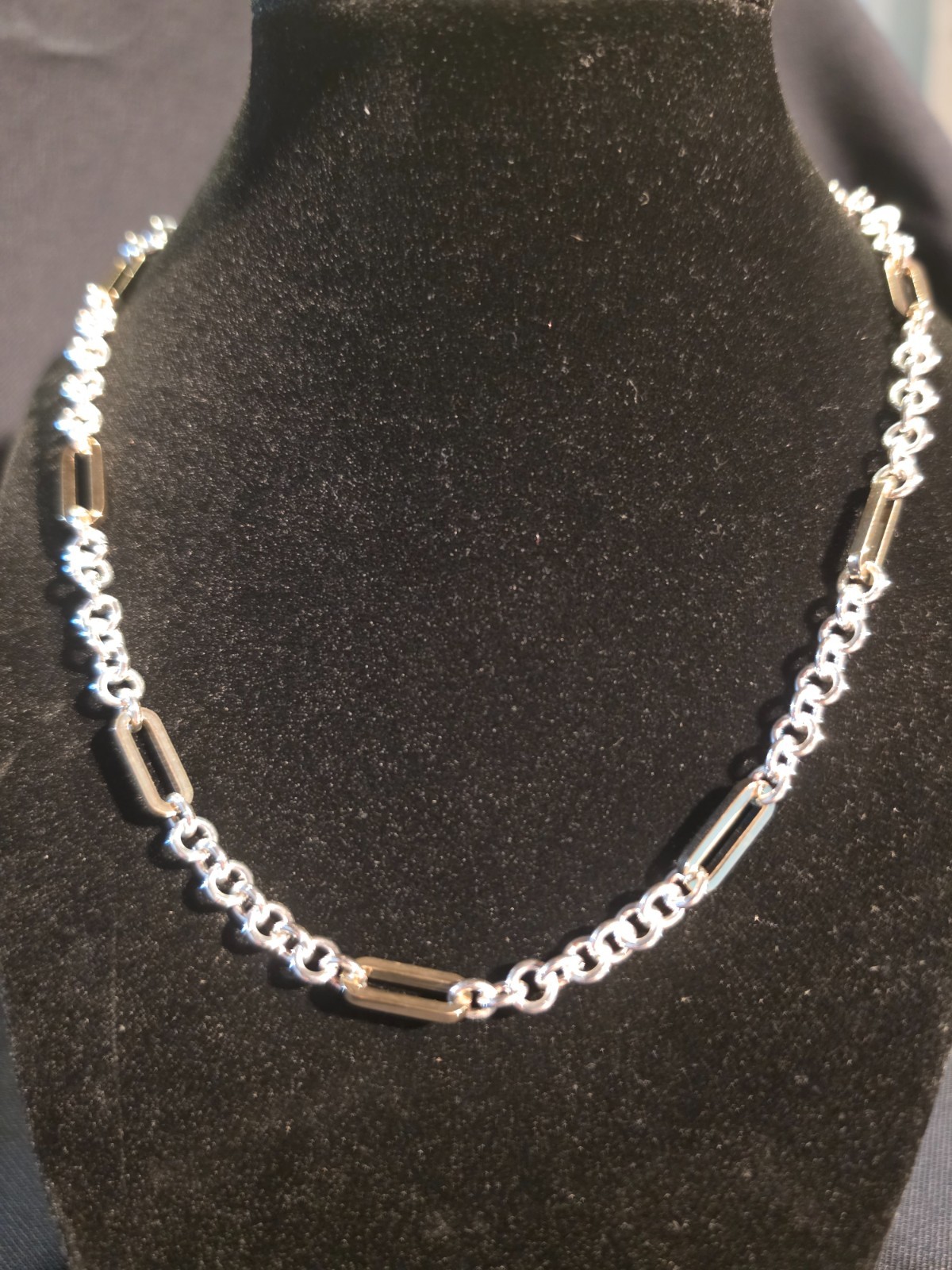 Lauren Ralph Lauren LRL Two Tone Paperclip Link Chain Necklace Silver Gold 17″