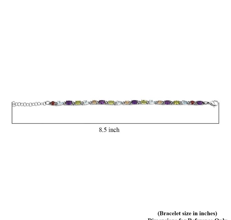 Multi Gemstone 8.90 ctw Cascade Bracelet in Stainless Steel 6.50-8.0In