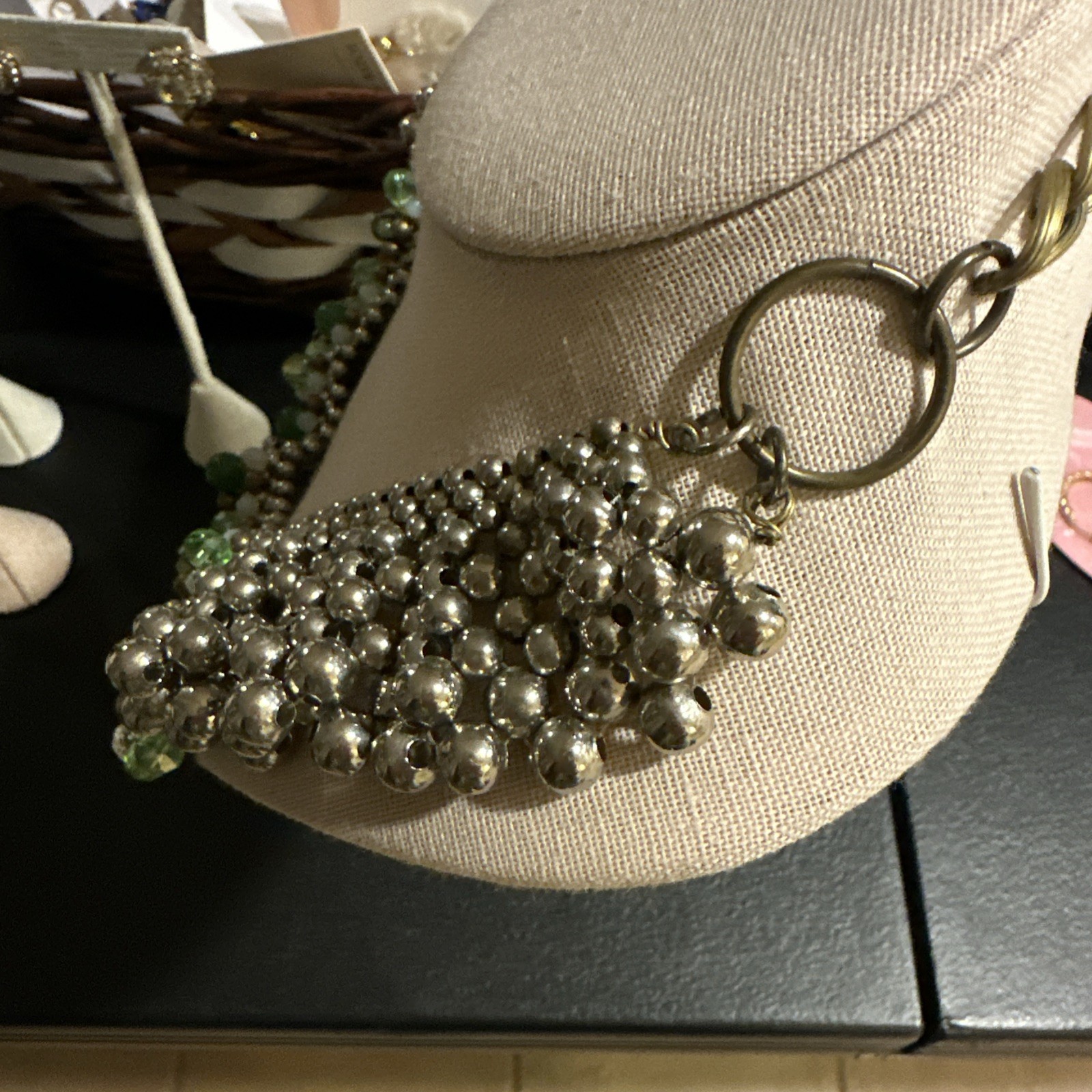 Pam Hiran Anthropology Beaded Bib Chunky Necklac Mixed Metals