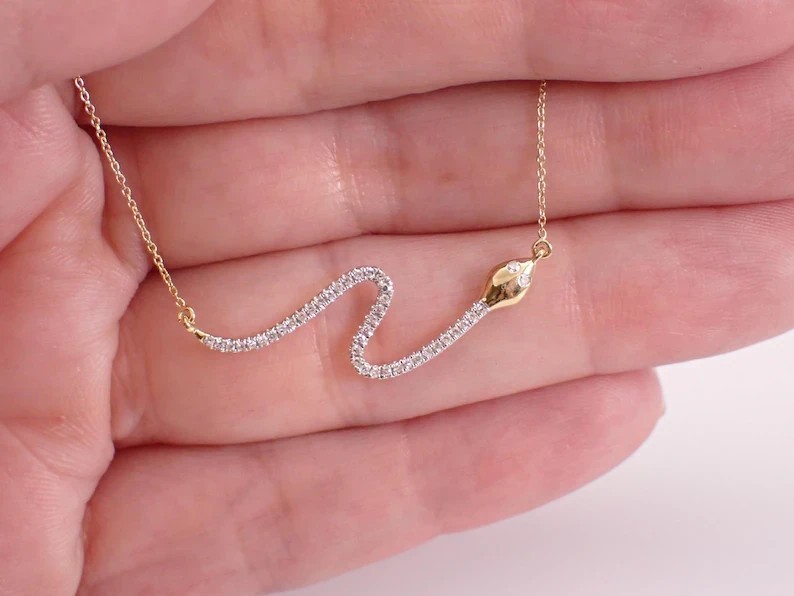 1.50Ct Round Simulated Diamond Lovely Snake Shape Pendant 14K Yellow Gold Plated