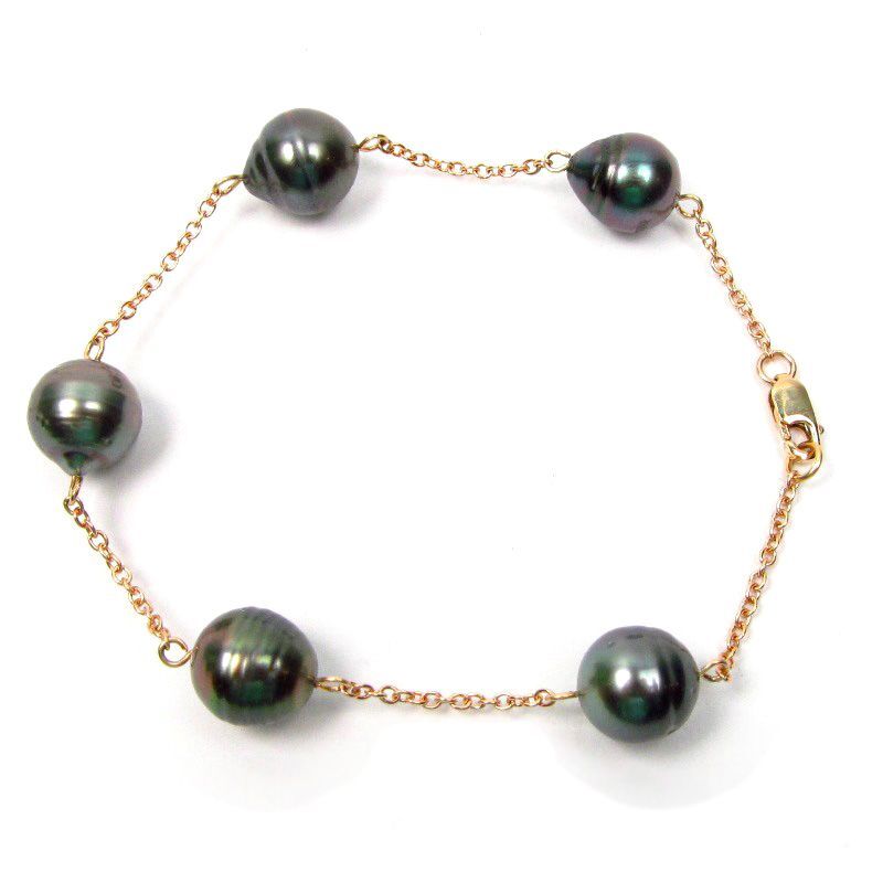 9-10mm Baroque Tahitian Pearl 14K Yellow Gold Chain Bracelet 7″ 7.5″ or 8″