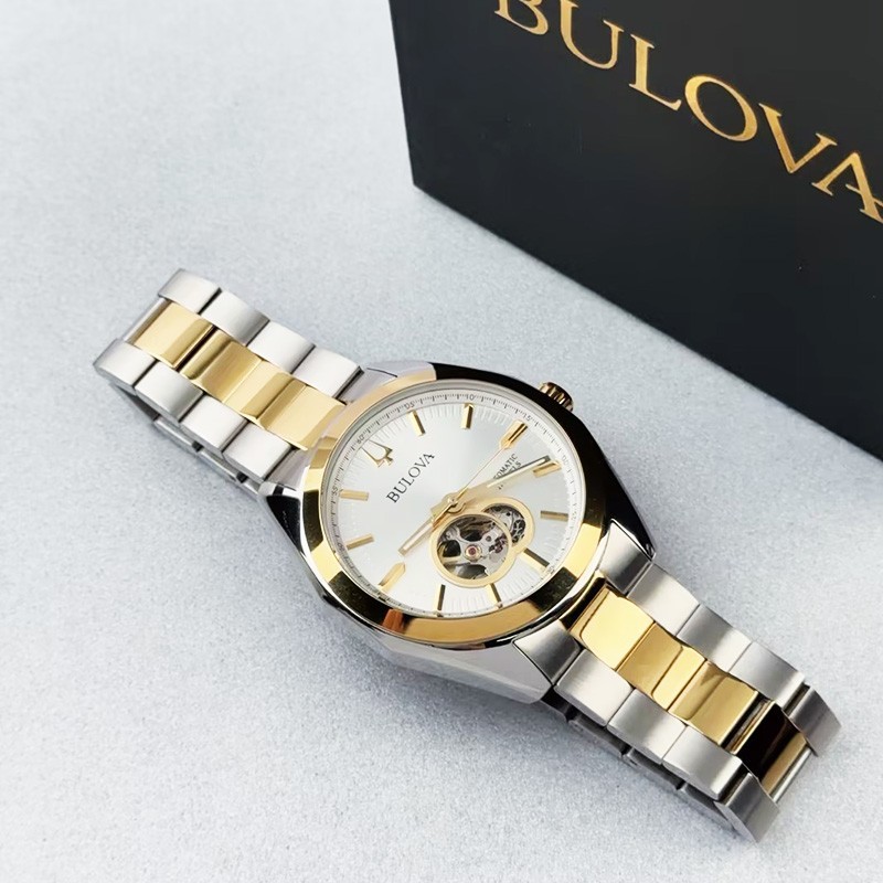 Bulova Surveyor 98A284 Gold Silver Tone Dial Men’s Automatic Watch 42mm
